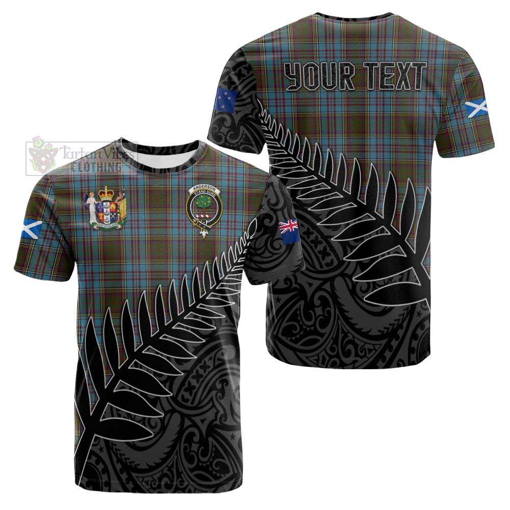 Tartan Vibes Clothing Anderson Crest Tartan Cotton T-shirt with New Zealand Silver Fern Half Style