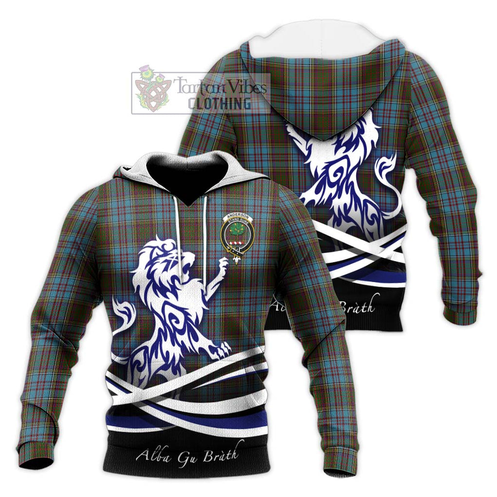 Anderson Tartan Knitted Hoodie with Alba Gu Brath Regal Lion Emblem Unisex Knitted Pullover Hoodie - Tartanvibesclothing Shop