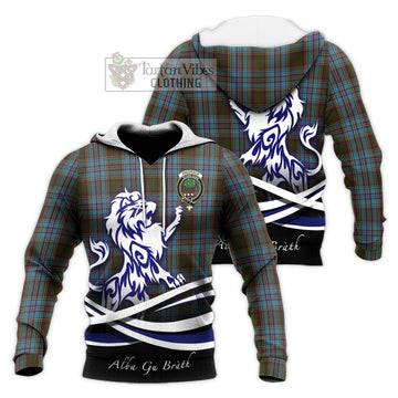 Anderson Tartan Knitted Hoodie with Alba Gu Brath Regal Lion Emblem