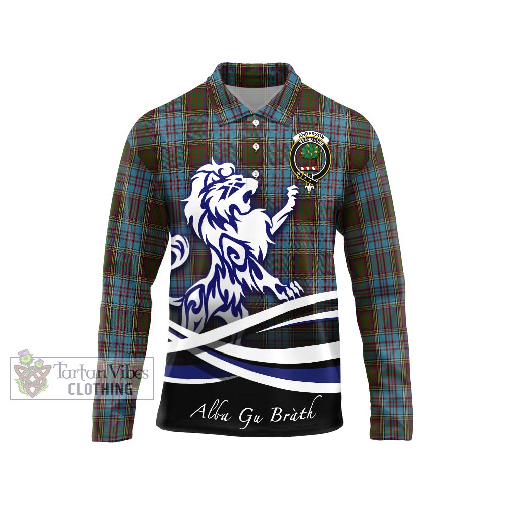 Anderson Tartan Long Sleeve Polo Shirt with Alba Gu Brath Regal Lion Emblem Unisex - Tartanvibesclothing Shop