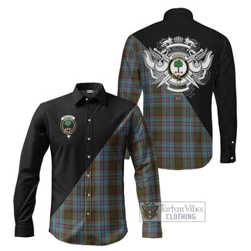 Anderson Tartan Long Sleeve Button Shirt with Family Crest and Military Logo Style