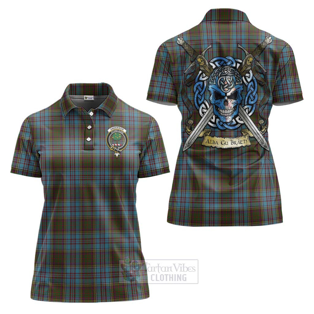 Tartan Vibes Clothing Anderson Tartan Women's Polo Shirt with Family Crest Celtic Skull Style