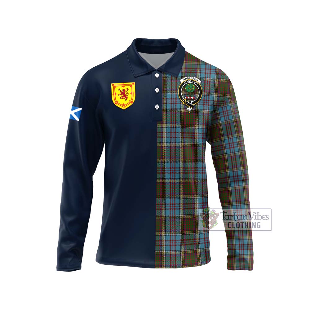 Tartan Vibes Clothing Anderson Tartan Long Sleeve Polo Shirt with Scottish Lion Royal Arm Half Style