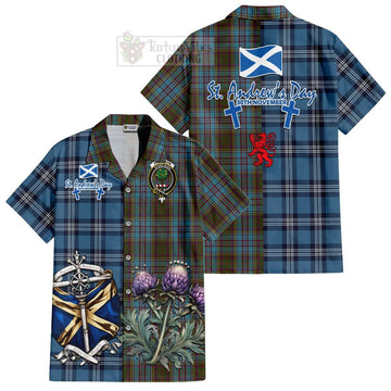 Anderson Tartan Short Sleeve Button Shirt Happy St. Andrew's Day Half Tartan Style