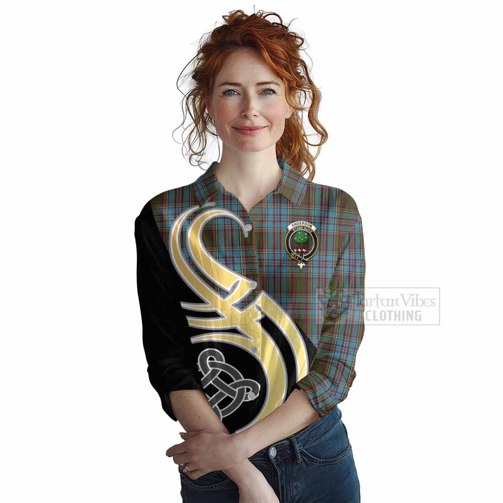 Tartan Vibes Clothing Anderson Tartan Women's Casual Shirt with Family Crest and Celtic Symbol Style