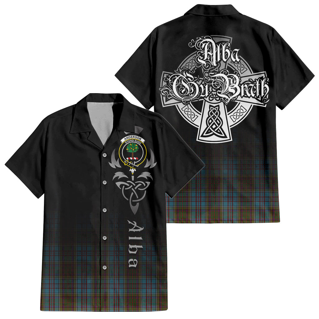Tartan Vibes Clothing Anderson Tartan Short Sleeve Button Up Featuring Alba Gu Brath Family Crest Celtic Inspired