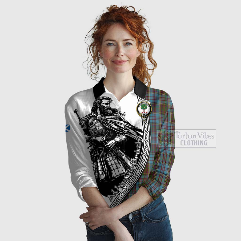 Tartan Vibes Clothing Anderson Tartan Clan Crest Women's Casual Shirt with Highlander Warrior Celtic Style