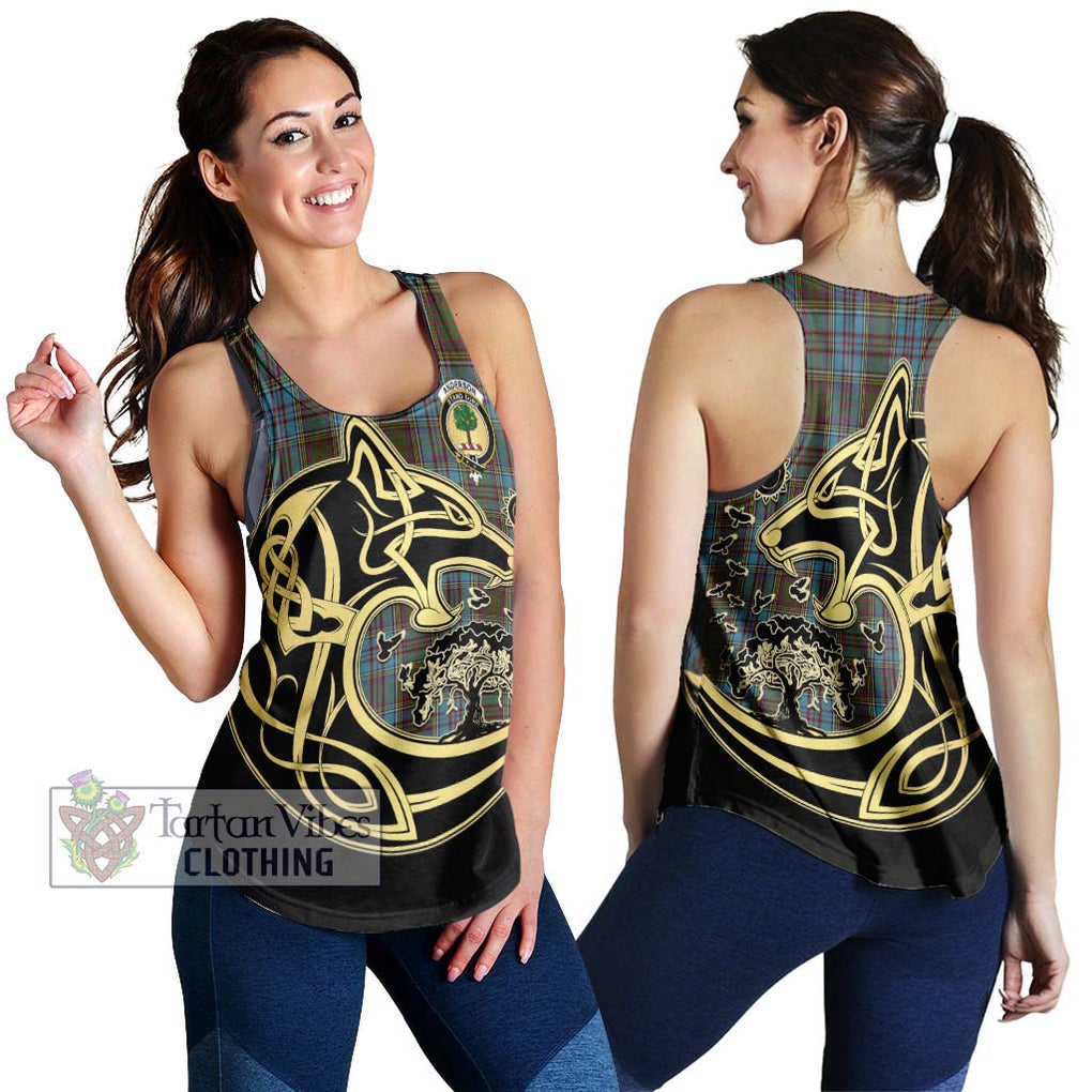 Anderson Tartan Women's Racerback Tanks with Family Crest Celtic Wolf Style 4XL - Tartan Vibes Clothing