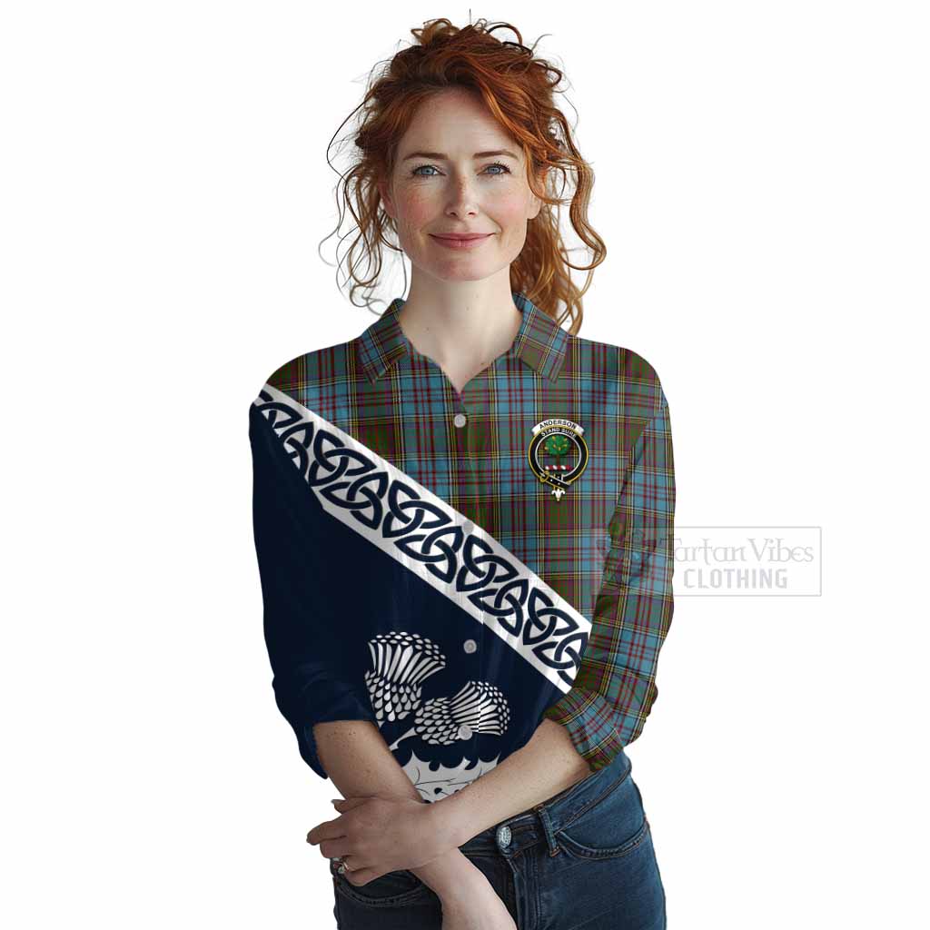 Tartan Vibes Clothing Anderson Tartan Women's Casual Shirt Featuring Thistle and Scotland Map