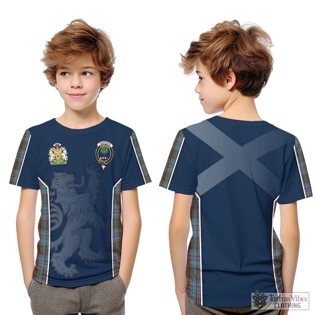 Anderson Tartan Kid T-Shirt with Family Crest and Lion Rampant Vibes Sport Style Youth XL Size14 - Tartan Vibes Clothing