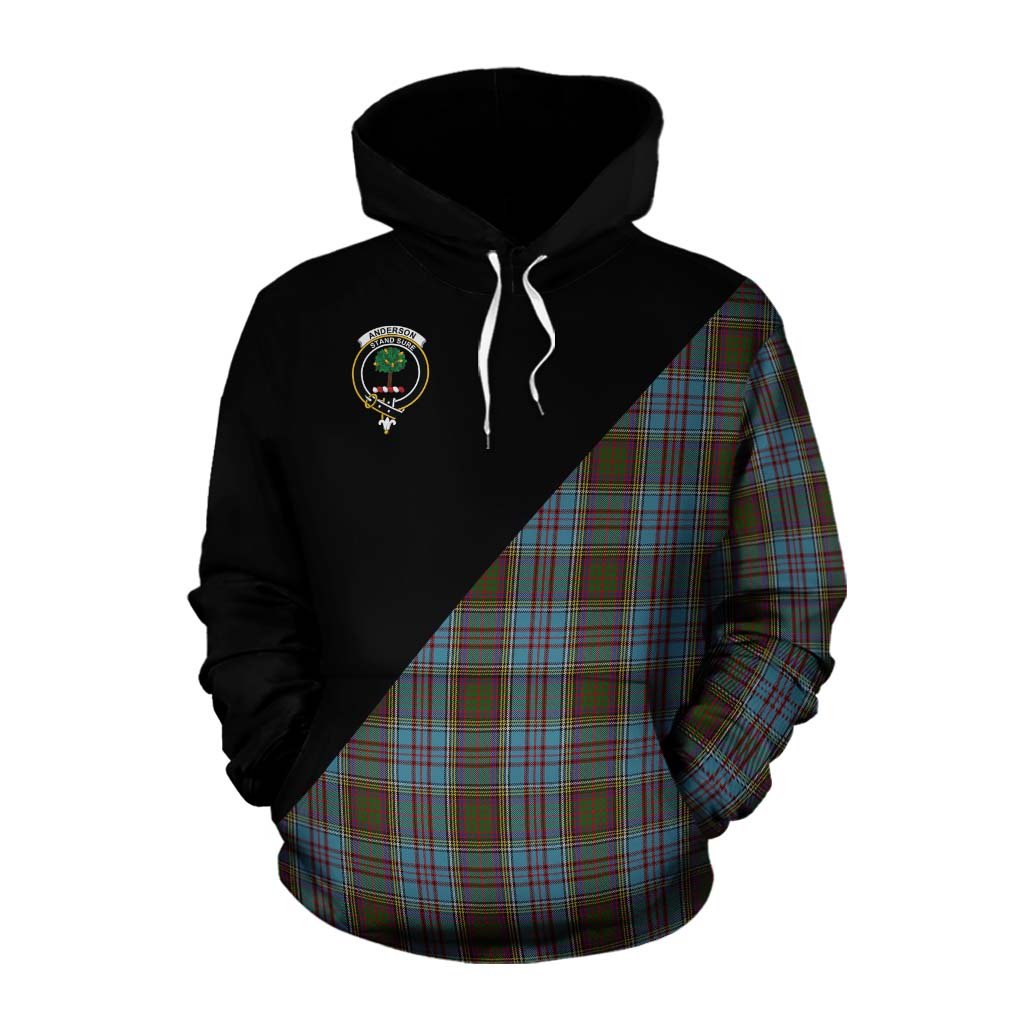 Tartan Vibes Clothing Anderson Tartan Cotton Hoodie with Family Crest and Military Logo Style