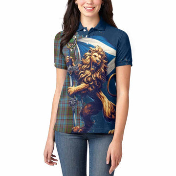 Anderson Tartan Family Crest Women's Polo Shirt with Scottish Majestic Lion