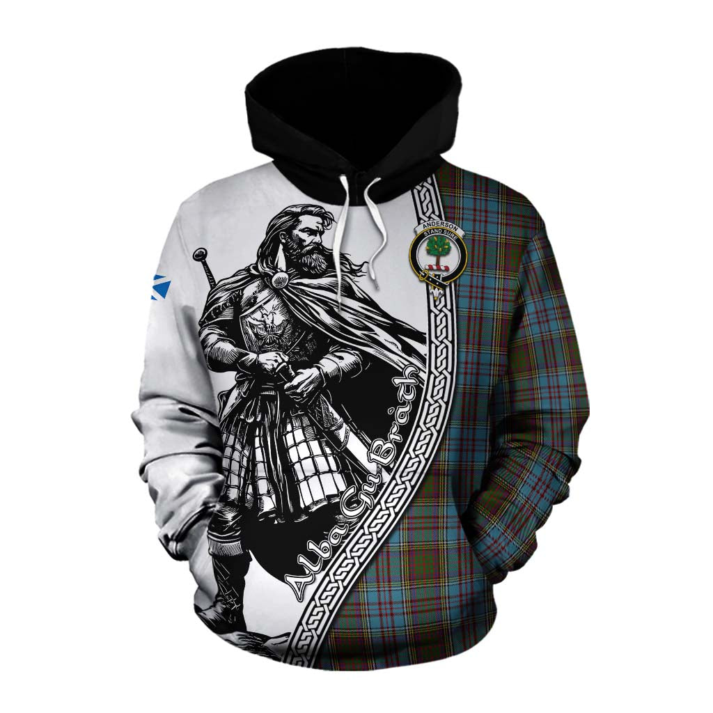 Tartan Vibes Clothing Anderson Tartan Clan Crest Cotton Hoodie with Highlander Warrior Celtic Style