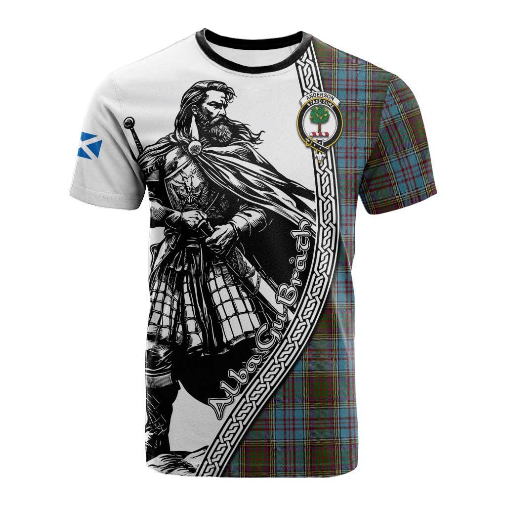 Anderson Tartan Clan Crest Cotton T-shirt with Highlander Warrior Celtic Style