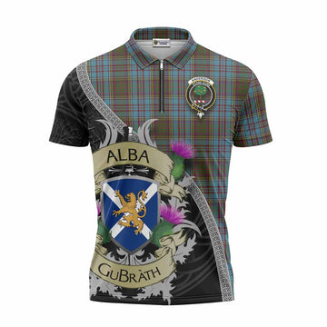 Anderson Tartan Family Crest Zipper Polo Shirt Lion Rampant Royal Thistle Shield Celtic Inspired Unisex - Tartan Vibes Clothing