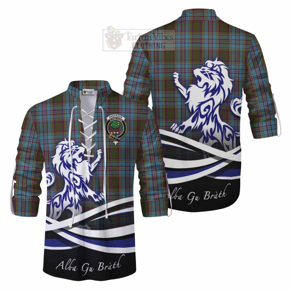 Tartan Vibes Clothing Anderson Tartan Ghillie Kilt Shirt with Alba Gu Brath Regal Lion Emblem