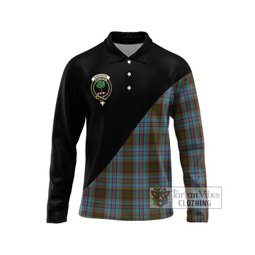 Anderson Tartan Long Sleeve Polo Shirt with Family Crest and Military Logo Style