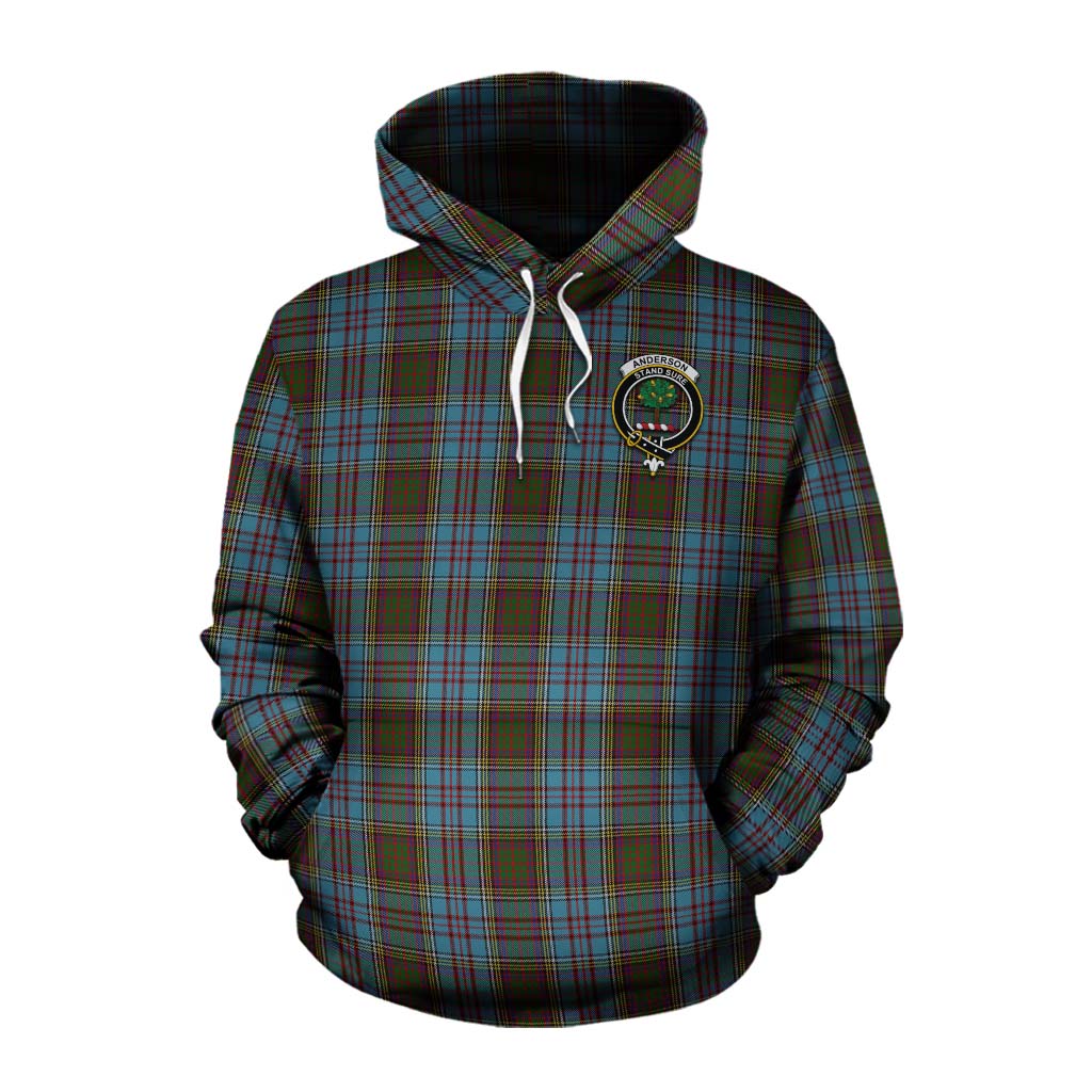 Tartan Vibes Clothing Anderson Tartan Cotton Hoodie with Family Crest and Bearded Skull Holding Bottles of Whiskey