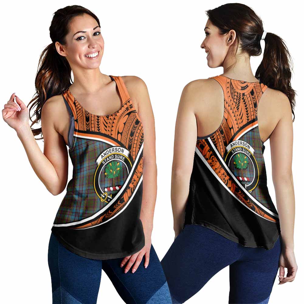 Tartan Vibes Clothing Anderson Crest Tartan Women's Racerback Tanks with Maori Tattoo Style - Orange Version