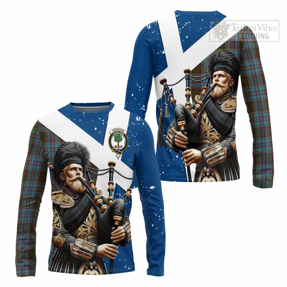 Tartan Vibes Clothing Anderson Tartan Long Sleeve T-Shirt with Family Crest Scottish Bagpiper Vibes