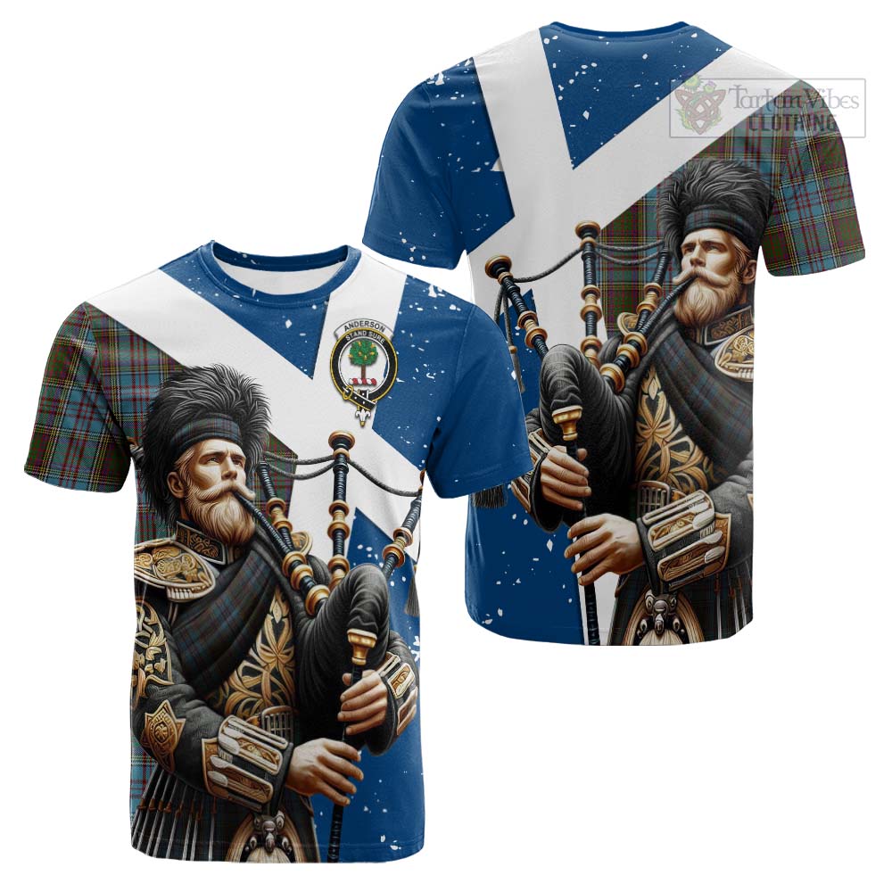 Tartan Vibes Clothing Anderson Tartan Cotton T-shirt with Family Crest Scottish Bagpiper Vibes