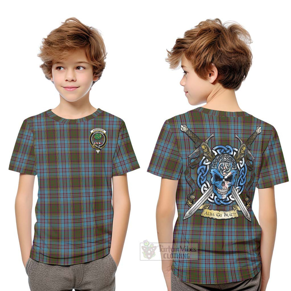 Tartan Vibes Clothing Anderson Tartan Kid T-Shirt with Family Crest Celtic Skull Style