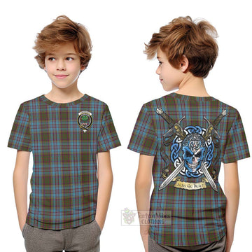 Anderson Tartan Kid T-Shirt with Family Crest Celtic Skull Style