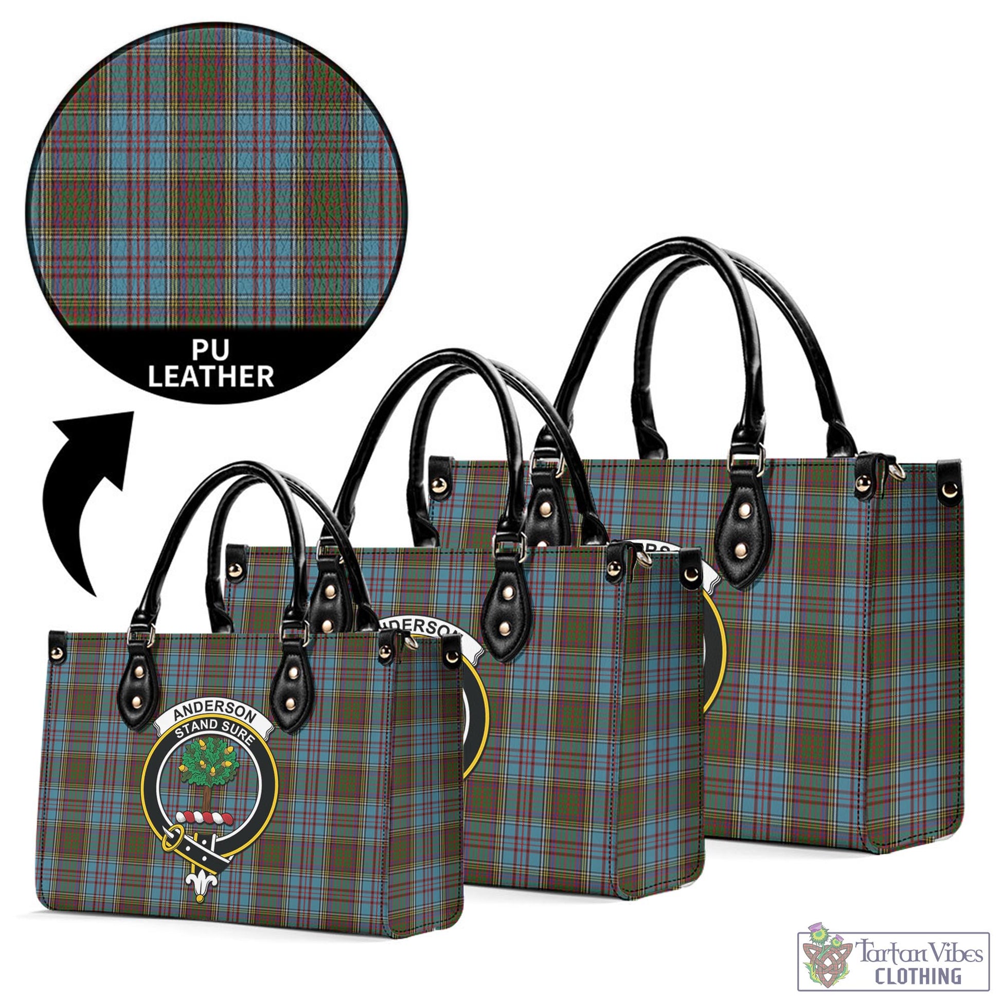 Tartan Vibes Clothing Anderson Tartan Luxury Leather Handbags with Family Crest