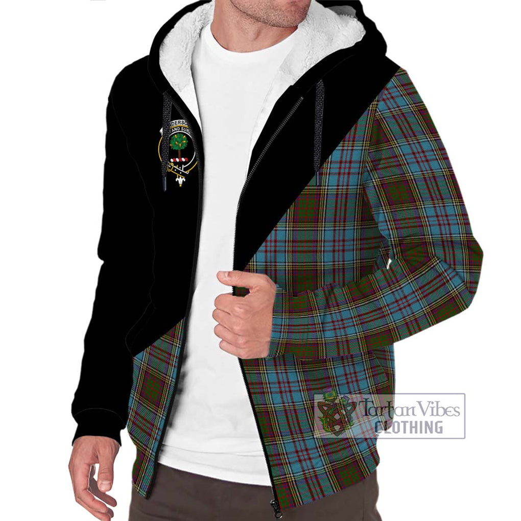 Anderson Tartan Sherpa Hoodie with Family Crest and Military Logo Style Unisex S - Tartanvibesclothing Shop