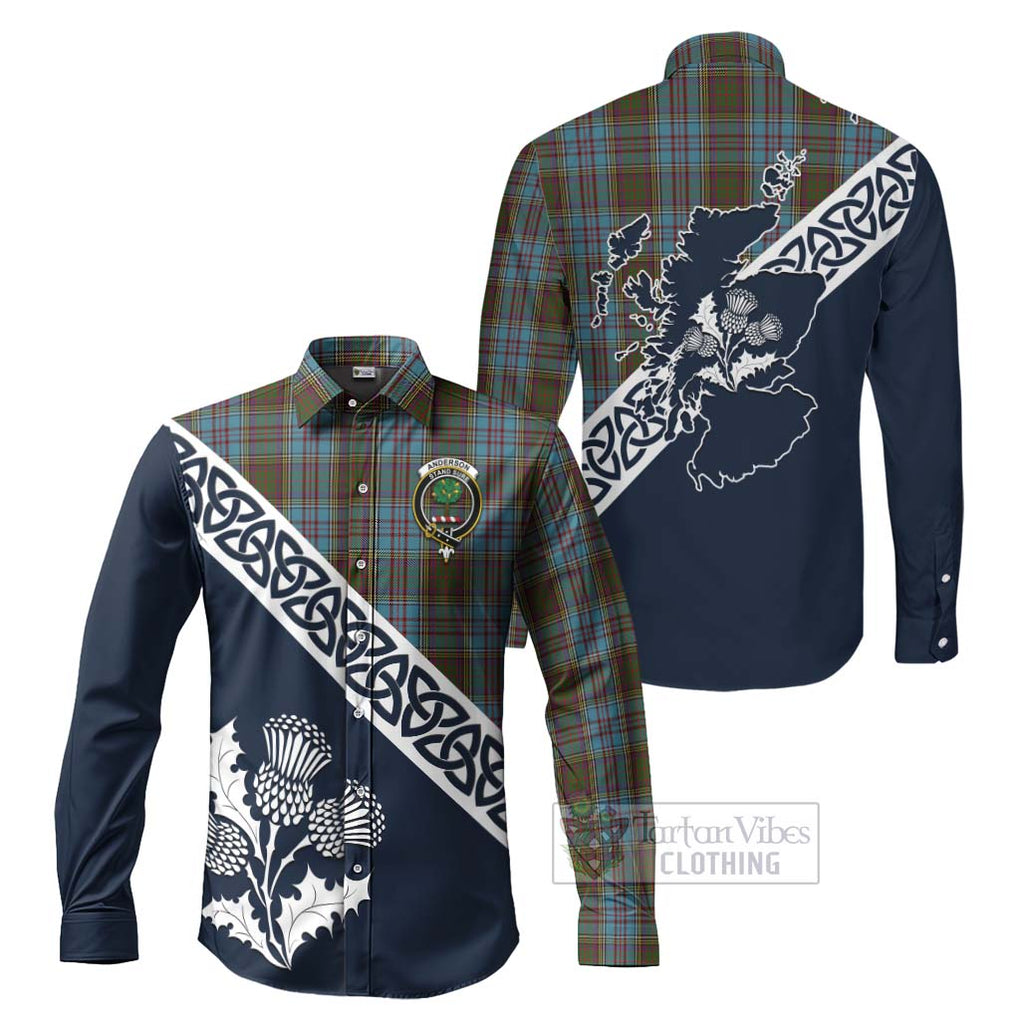 Tartan Vibes Clothing Anderson Tartan Long Sleeve Button Shirt Featuring Thistle and Scotland Map