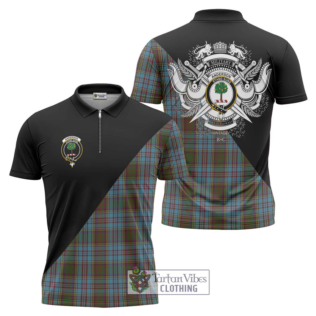 Anderson Tartan Zipper Polo Shirt with Family Crest and Military Logo Style Unisex - Tartanvibesclothing Shop