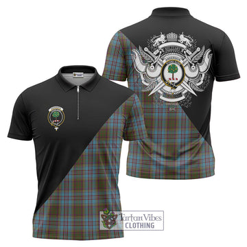 Anderson Tartan Zipper Polo Shirt with Family Crest and Military Logo Style