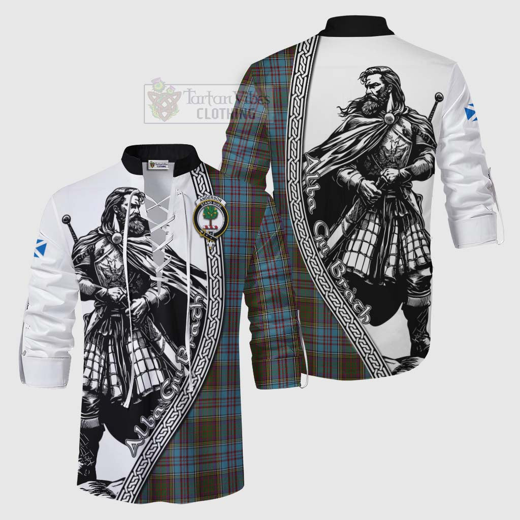 Tartan Vibes Clothing Anderson Tartan Clan Crest Ghillie Kilt Shirt with Highlander Warrior Celtic Style