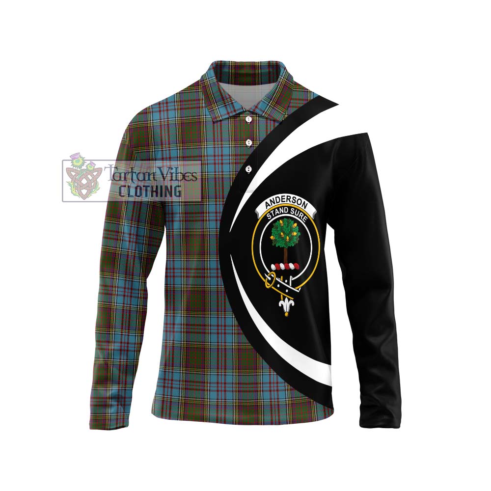 Anderson Tartan Long Sleeve Polo Shirt with Family Crest Circle Style Unisex - Tartan Vibes Clothing