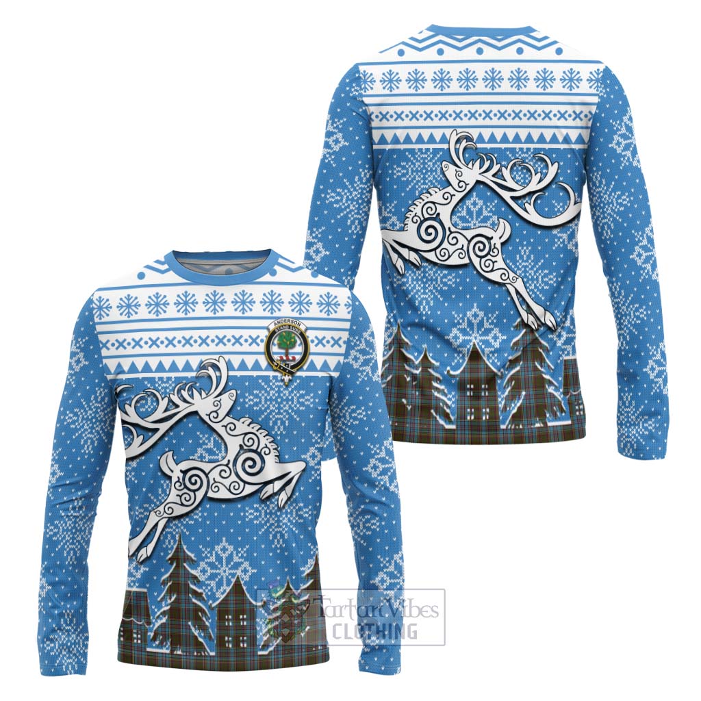 Tartan Vibes Clothing Anderson Clan Christmas Long Sleeve T-Shirt Celtic Reindeer Style