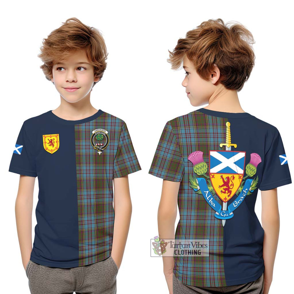 Tartan Vibes Clothing Anderson Tartan Kid T-Shirt with Scottish Lion Royal Arm Half Style