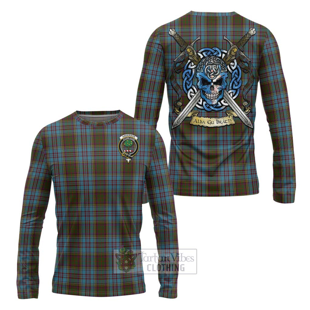 Tartan Vibes Clothing Anderson Tartan Long Sleeve T-Shirt with Family Crest Celtic Skull Style