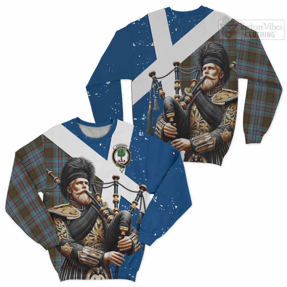 Tartan Vibes Clothing Anderson Tartan Sweatshirt with Family Crest Scottish Bagpiper Vibes