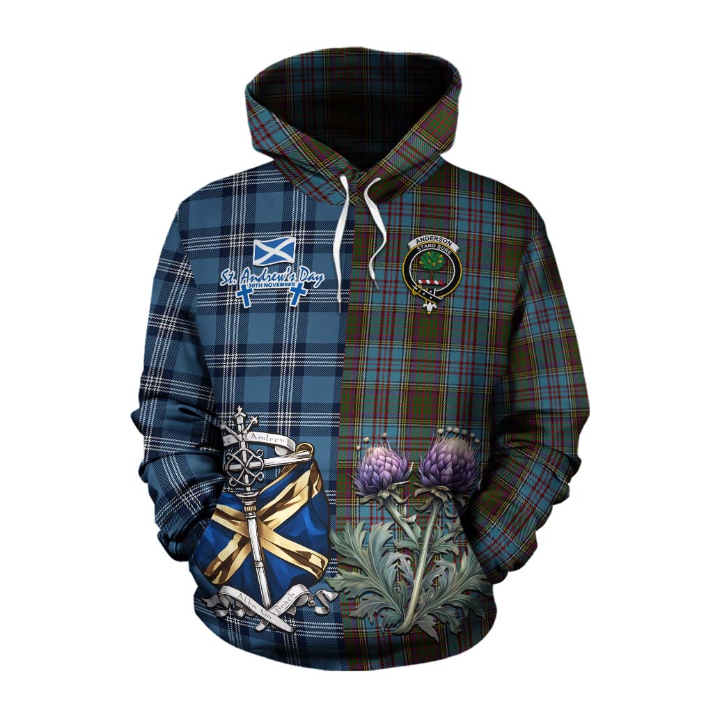 Tartan Vibes Clothing Anderson Tartan Cotton Hoodie Happy St. Andrew's Day Half Tartan Style