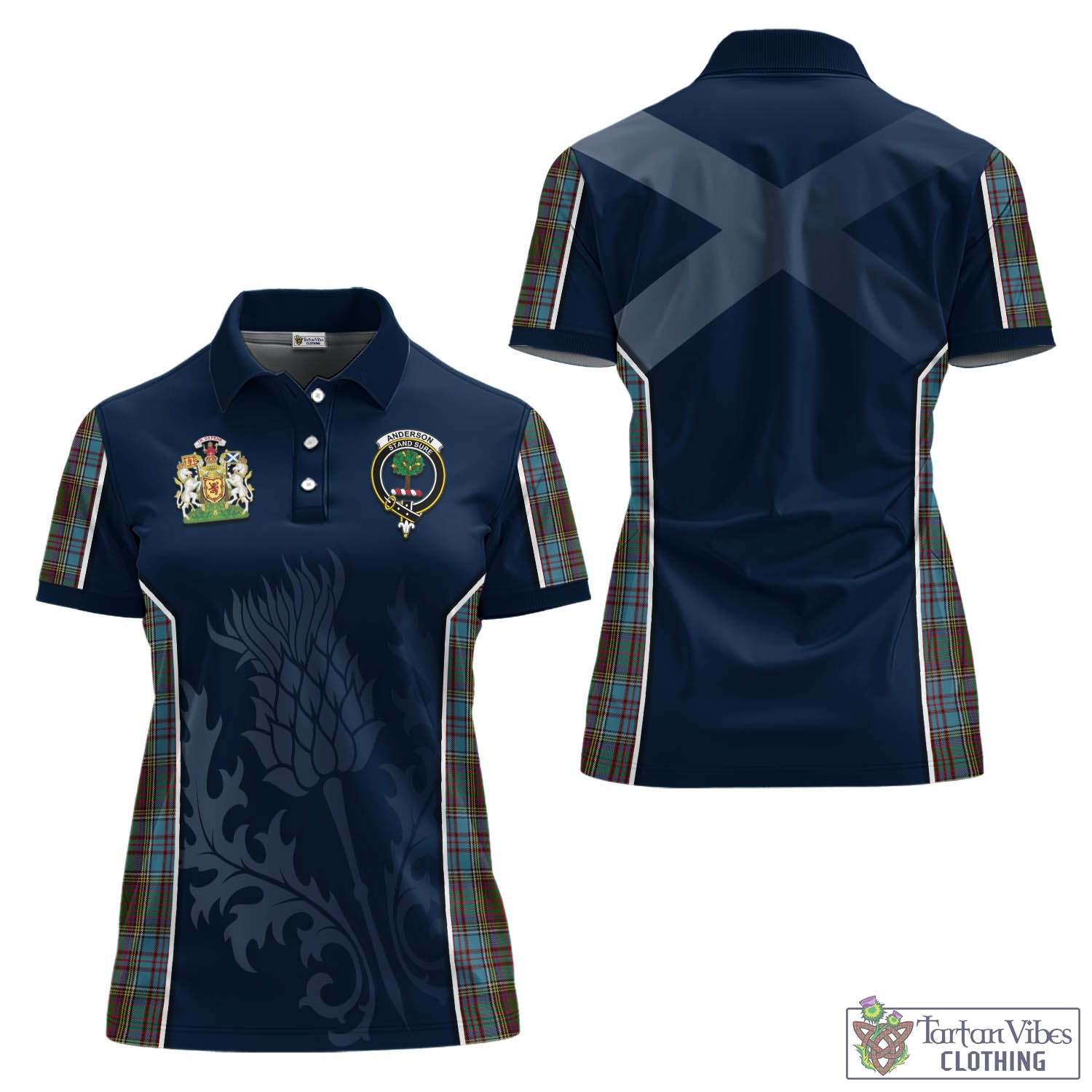 Tartan Vibes Clothing Anderson Tartan Women's Polo Shirt with Family Crest and Scottish Thistle Vibes Sport Style