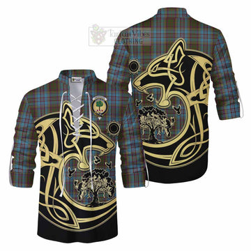 Anderson Tartan Ghillie Kilt Shirt with Family Crest Celtic Wolf Style