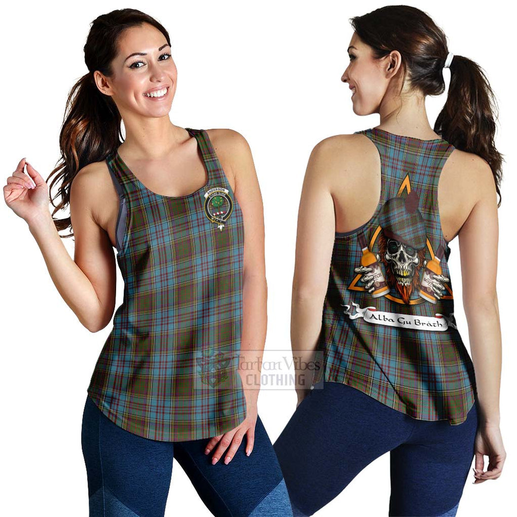 Tartan Vibes Clothing Anderson Tartan Women's Racerback Tanks with Family Crest and Bearded Skull Holding Bottles of Whiskey