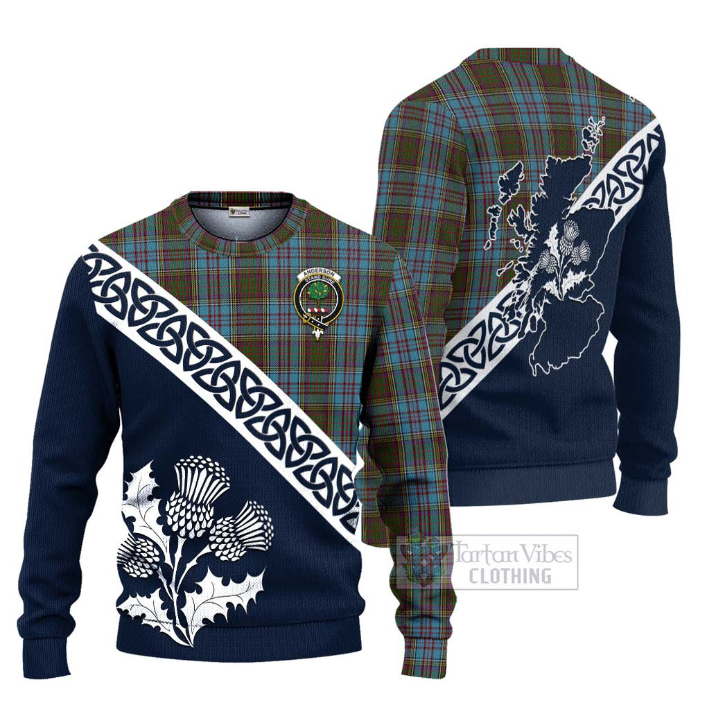 Tartan Vibes Clothing Anderson Tartan Knitted Sweater Featuring Thistle and Scotland Map