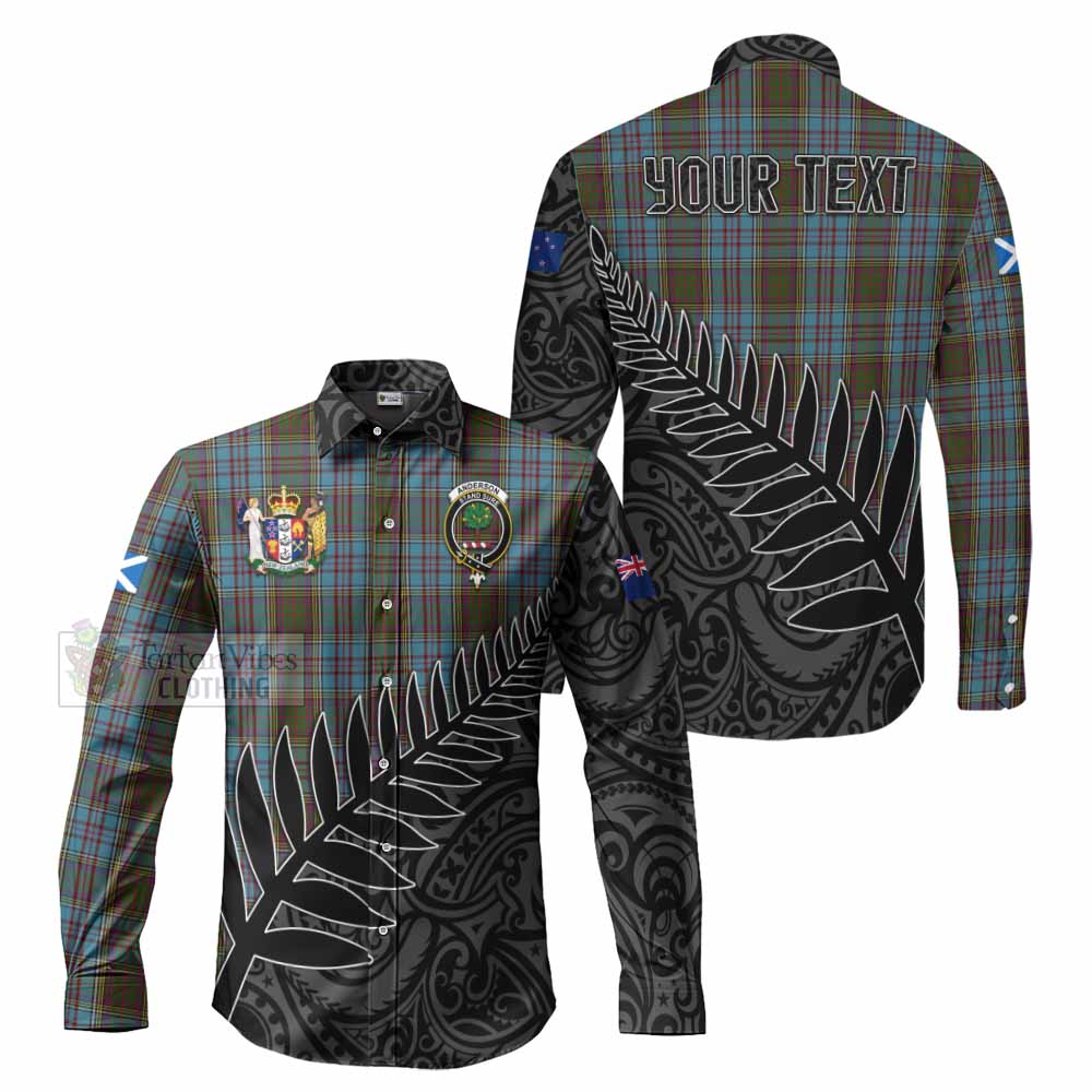 Tartan Vibes Clothing Anderson Crest Tartan Long Sleeve Button Shirt with New Zealand Silver Fern Half Style