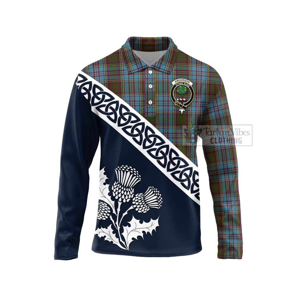 Tartan Vibes Clothing Anderson Tartan Long Sleeve Polo Shirt Featuring Thistle and Scotland Map