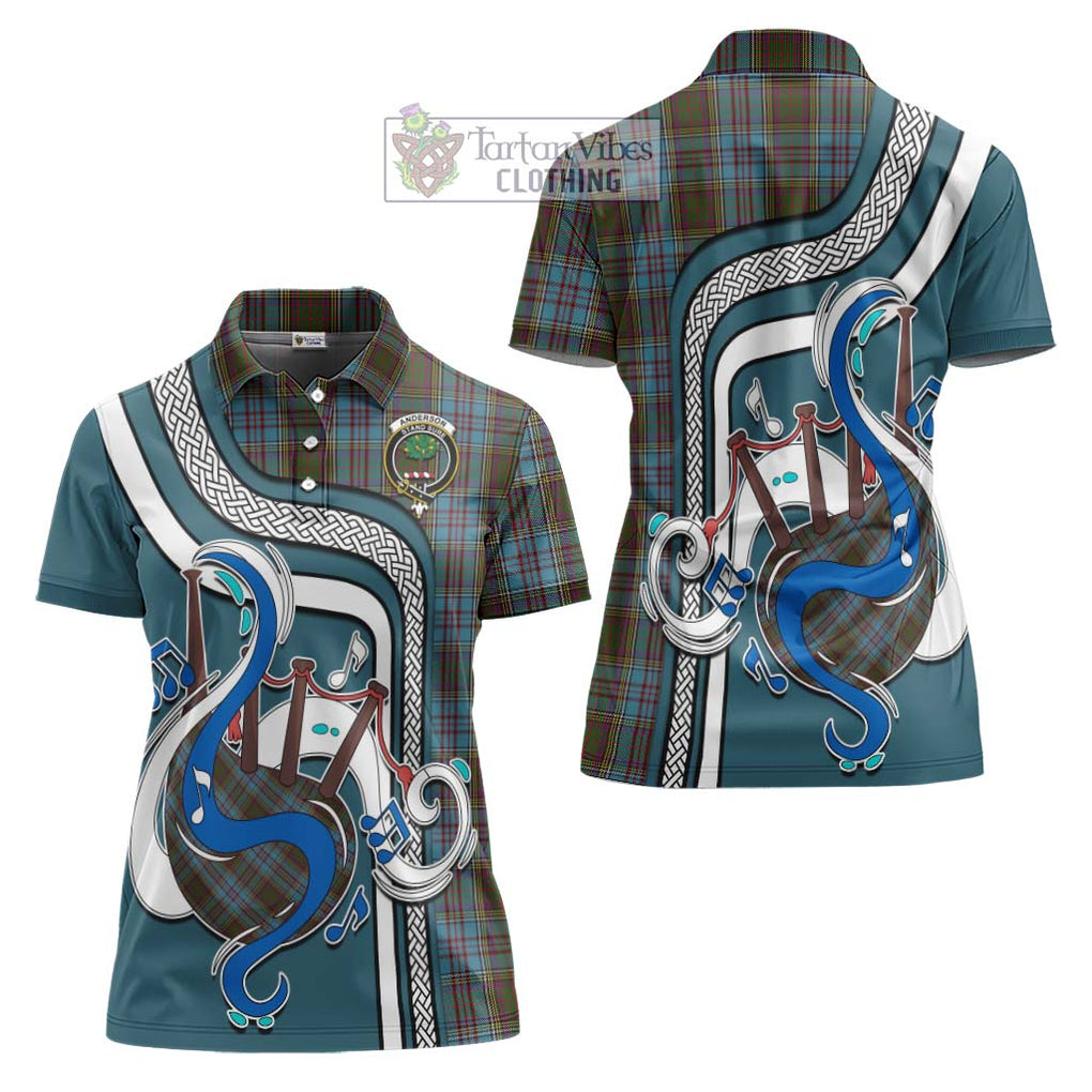 Anderson Tartan Women's Polo Shirt with Epic Bagpipe Style Women - Tartanvibesclothing Shop