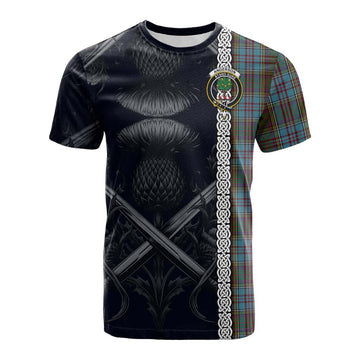 Anderson Tartan Cotton T-shirt with Family Crest Cross Sword Thistle Celtic Vibes