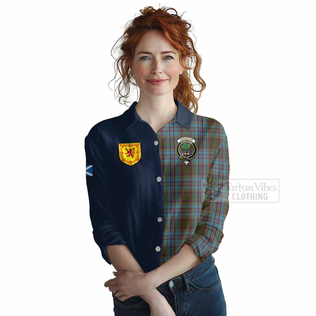 Tartan Vibes Clothing Anderson Tartan Women's Casual Shirt Alba with Scottish Lion Royal Arm Half Style