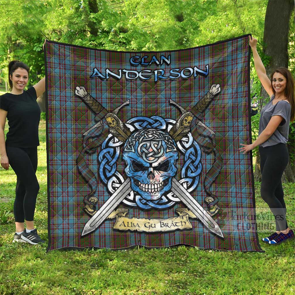 Tartan Vibes Clothing Anderson Tartan Quilt with Celtic Skull Alba Gu Brath Style