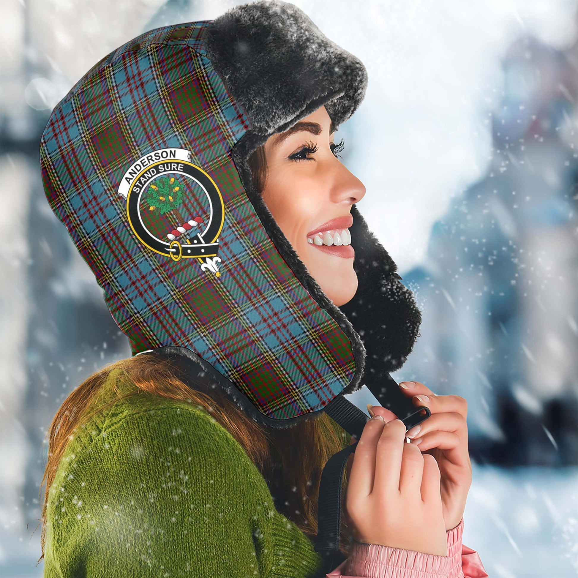 Anderson Tartan Winter Trapper Hat with Family Crest Winter Trapper Hat Universal Fit Circumference 22.8in (58cm) - Tartanvibesclothing